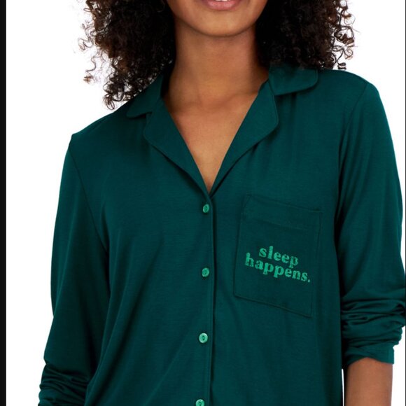 Jenni Notched-Collar Long-Sleeve Sleepshirt - Sleep Happens Green NWT XL - Picture 3 of 7